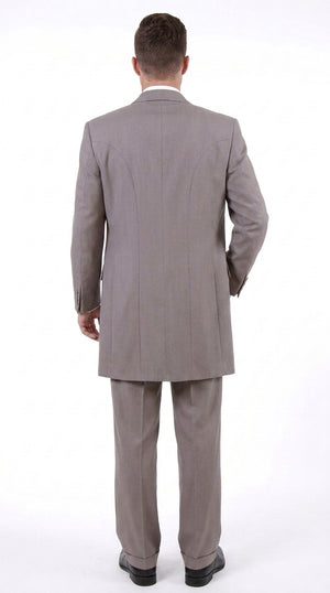 Men’s Light Kahki Sand 3-Piece Suit – Six-Button Jacket with Double-Breasted Vest and Pleated Pants Tan Color