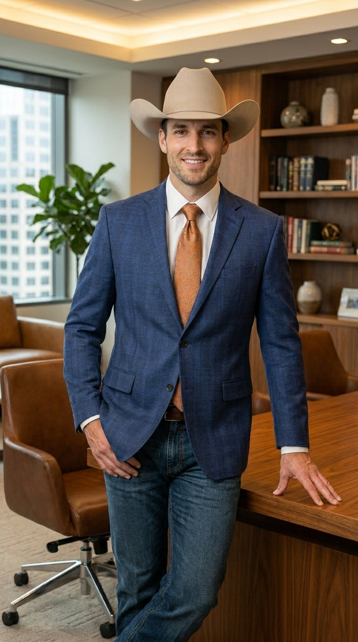 Men’s Dark Blue Western Sport Coat with Two Button Front, Notch Lapel Designer Blazer Jacket