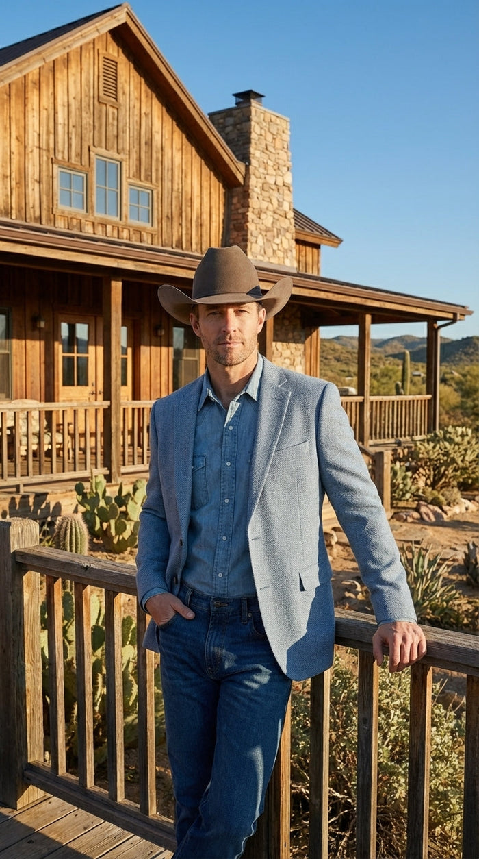 Mens Rugby Teal Baby Sky Western Blazer – Cowboy Style Casual Sport Coat for Men Classic Western Jacket in Light Blue Color