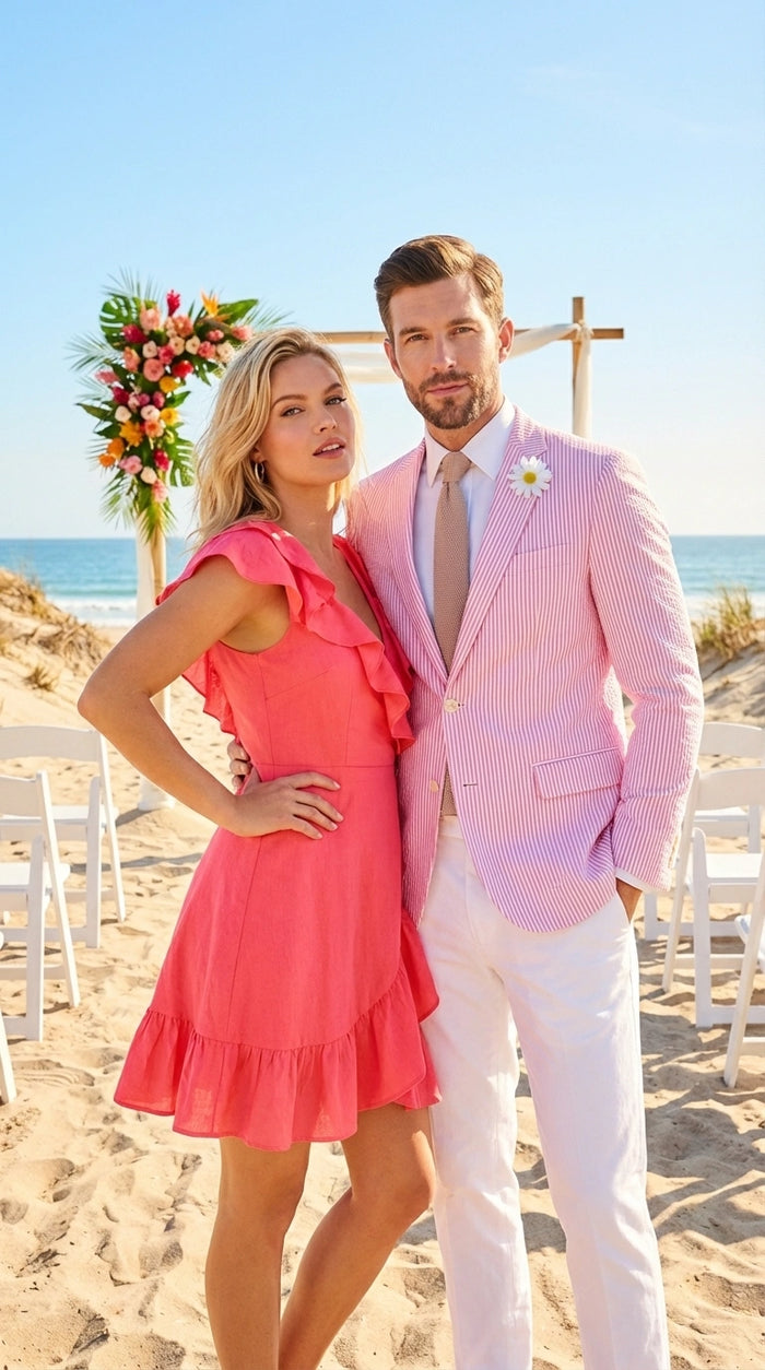 Men's Pink Seersucker Blazer – Lightweight Striped Summer Sport Coat Casual Smart Formal Jacket