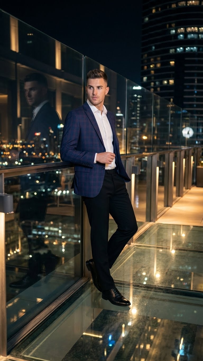 Mens Big and Tall Navy Blue with Burgundy Plaid Jacket and Sport Coat  Wool Blazer