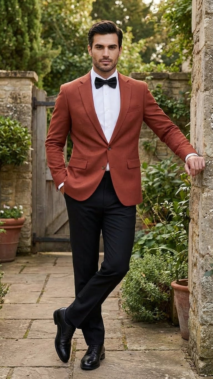 Mens Brick Copper Rust Color  Blazer  Slim Fit Formal and Party Wear Jacket in Burnt Orange Sport Coat