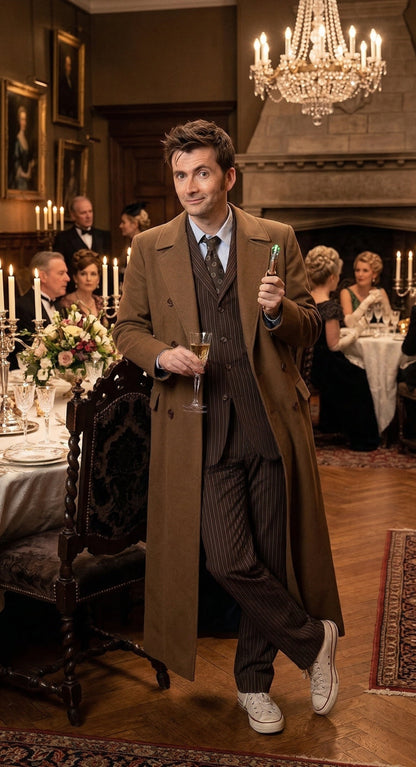 Men’s Brown Cotton Trench Coat Doctor Who 10th Doctor Inspired Long Coat – Classic Gabardina Style Overcoat, Vintage Winter Costume Jacket