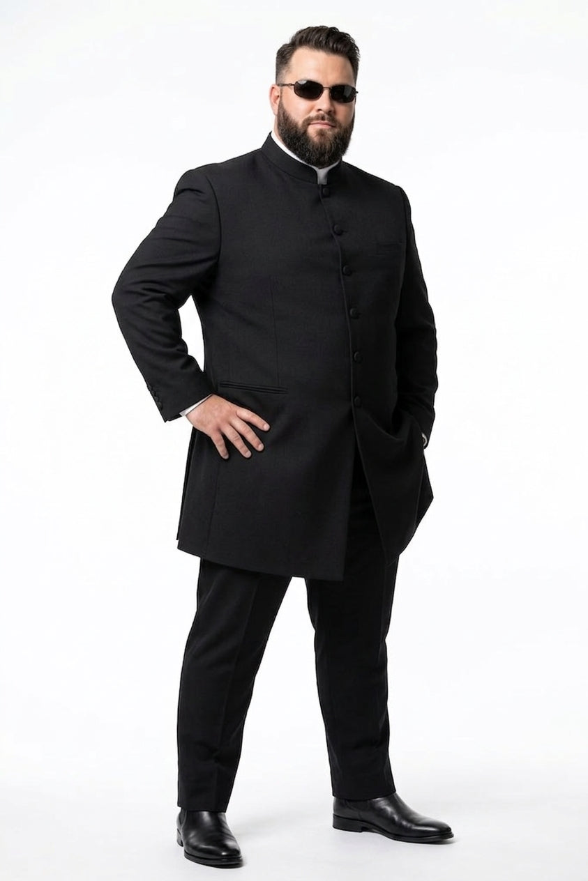 Men’s Black Coat Matrix Keanu Reeves Inspired Long Coat – Classic Mandarin Collar Formal Overcoat, Stylish Winter Trench Coat, Neo Style Jacket