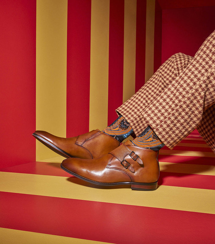 Stacy Adams KAIUS Plain Toe Double Monk Strap Boot Cognac by Stacy Adams Shoes