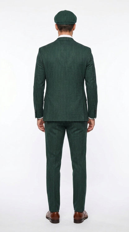 Men’s Hunter Green Pinstripe 3-Piece Suit – Vintage Wedding, Prom and Formal Suit with Matching Vest