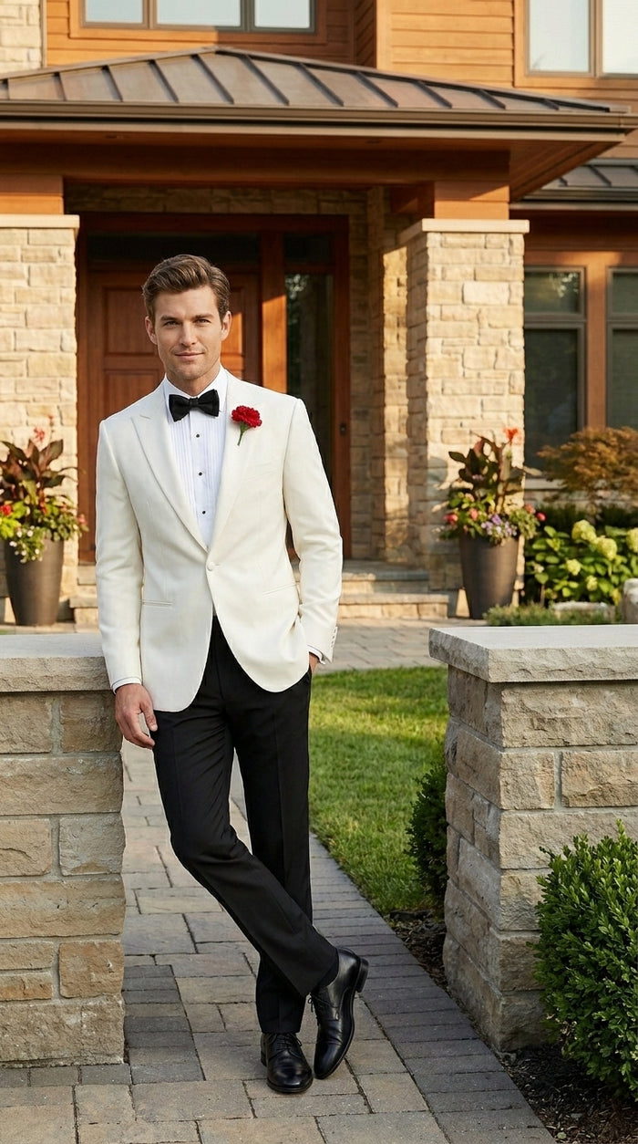Men’s Ivory White Formal Dinner Suit Set with Jacket and Pants, Classic Wedding Tuxedo Style