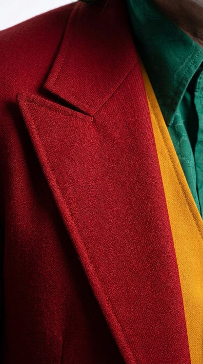 Men's Joker 2019 Red 3-Piece Suit – Joaquin Phoenix Movie-Inspired Costume with Orange Vest & Green Shirt & Tie Package