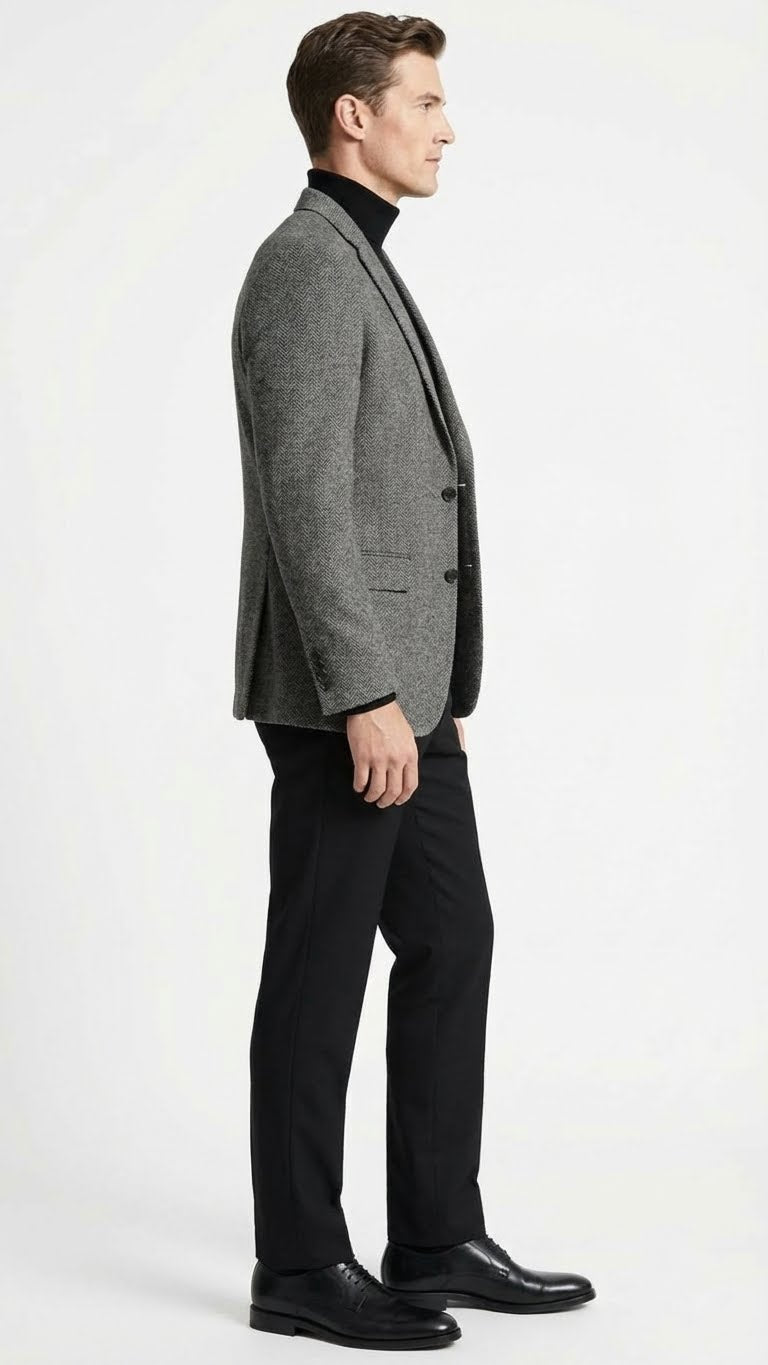 Mens Grey Tweed Herringbone Sport Coat - Gray Mens Blazer Suit Jacket