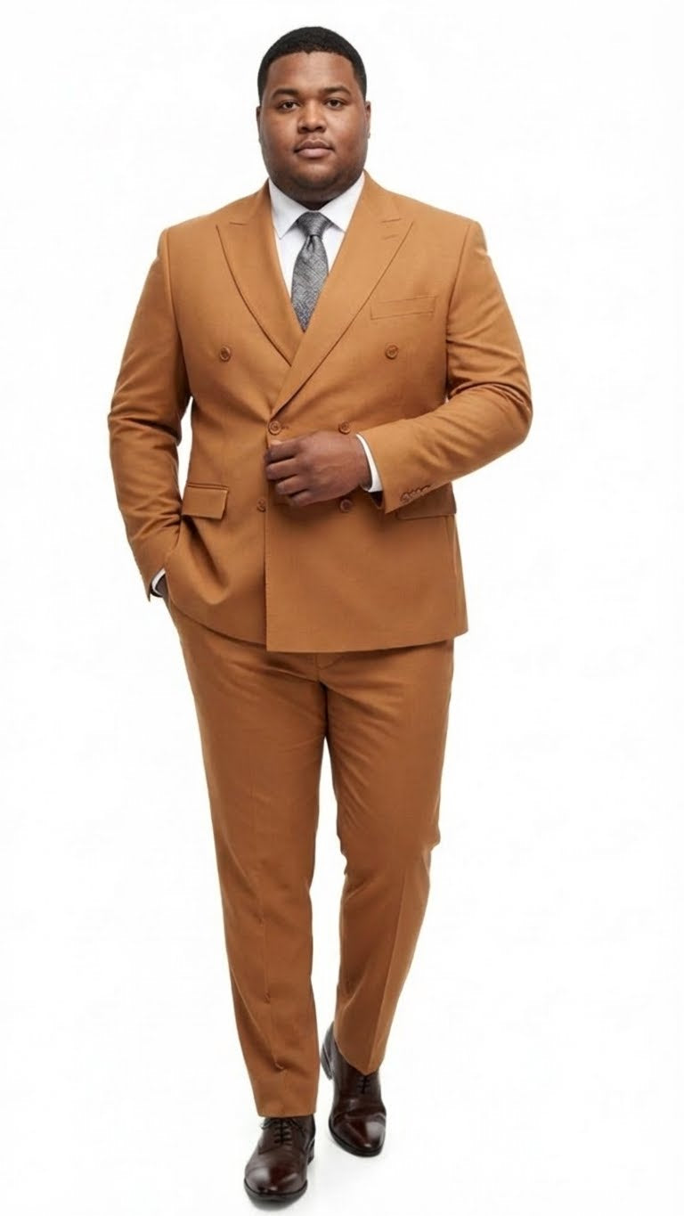 Mens Vitali Brand Rustish Orange Brown Copper Color Double Breasted Slim Fit Suit