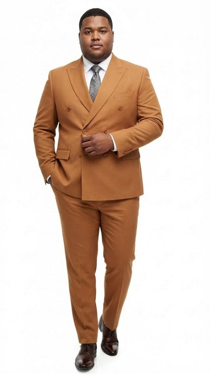Mens Vitali Brand Rustish Orange Brown Copper Color Double Breasted Slim Fit Suit