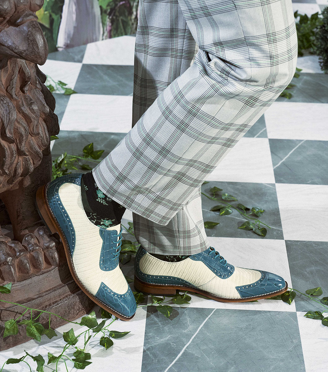 Stacy Adams TARANGO Modified Cap Toe Oxford Navy with Teal by Stacy Adams Shoes