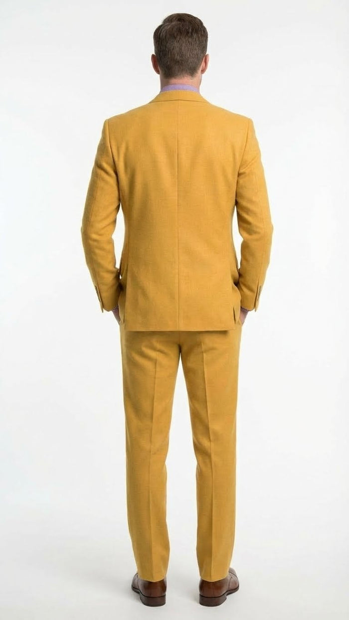 Mens Mustard Yellow Three Piece Suit | 2 Button Notch Lapel Modern Fit in Gold Color - Church Suit