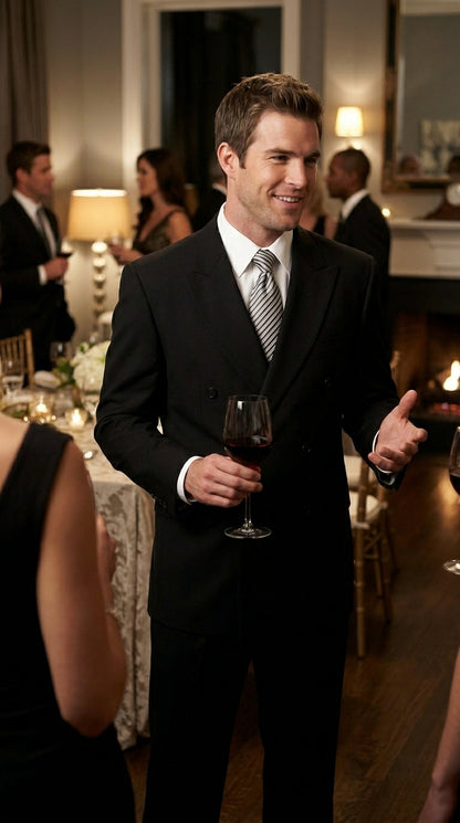 Brand New Solid Black Double Breasted Suit 100% Wool Fabric Super 150s Wide Suits Side Vent (pleated or Flat Front Pants)
