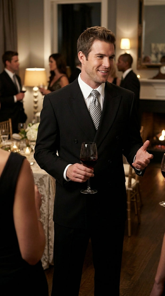 Brand New Solid Black Double Breasted Suit 100% Wool Fabric Super 150s Wide Suits Side Vent (pleated or Flat Front Pants)