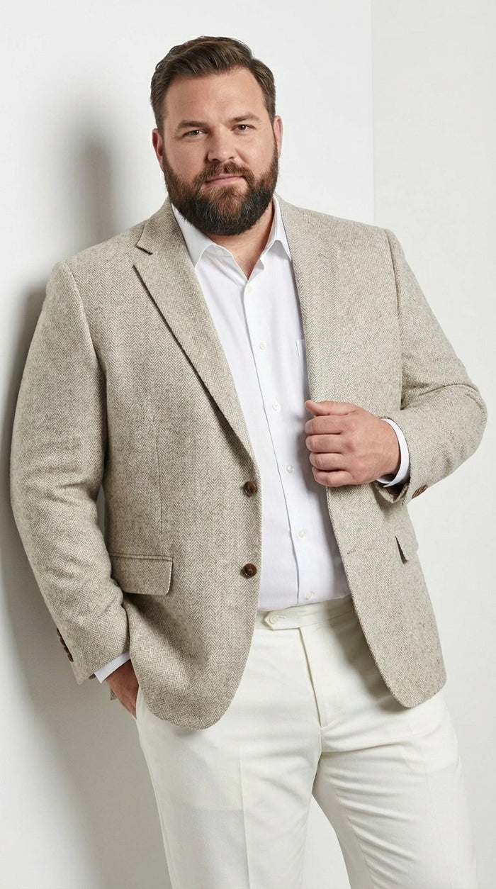Men’s Light Tan Tweed Blazer – Classic Herringbone Sport Coat, Beige Casual Formal Jacket, Vintage Style Business & Smart Casual Wear
