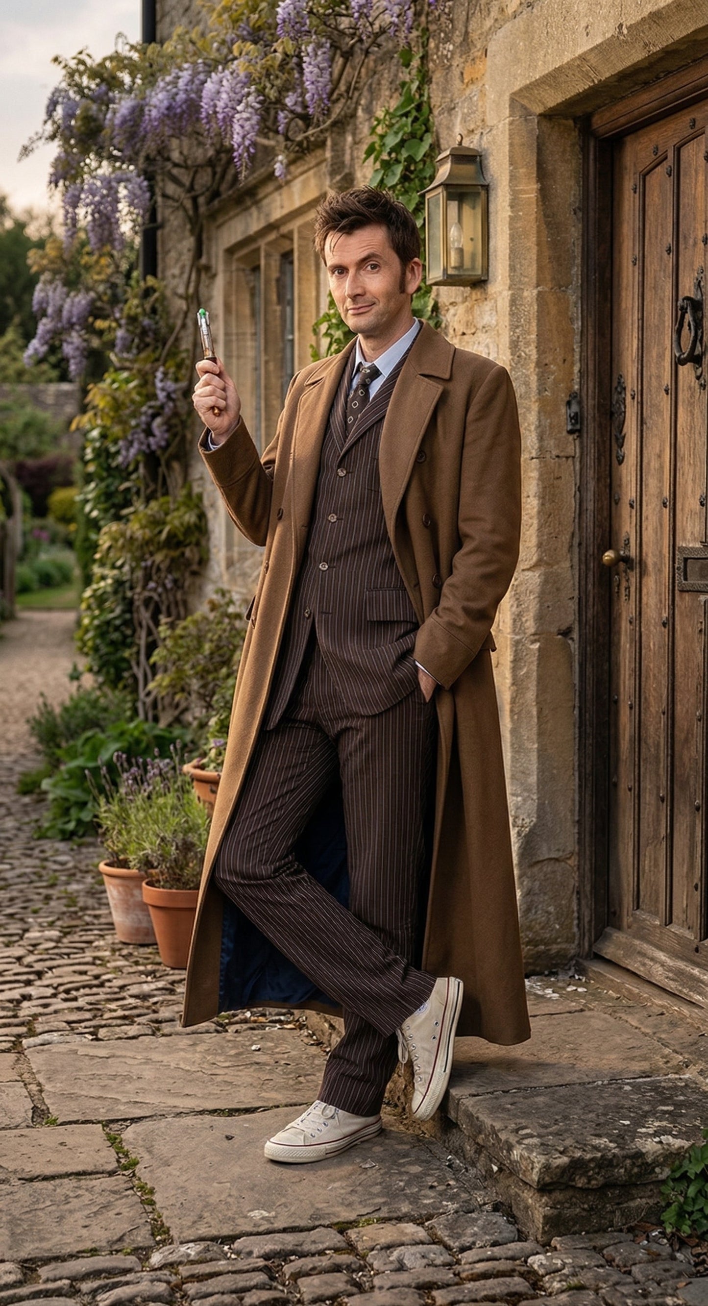 Men’s Brown Cotton Trench Coat Doctor Who 10th Doctor Inspired Long Coat – Classic Gabardina Style Overcoat, Vintage Winter Costume Jacket