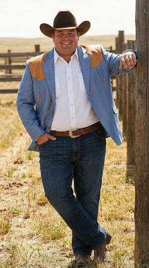 Men’s Sky Blue and Gold Western Cowboy Blazer – Classic Country Style Jacket, Vintage  in Steel blue Color