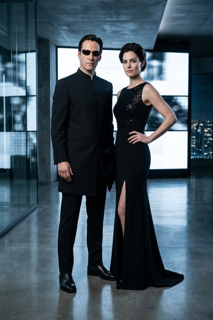 Men’s Black Coat Matrix Keanu Reeves Inspired Long Coat – Classic Mandarin Collar Formal Overcoat, Stylish Winter Trench Coat, Neo Style Jacket