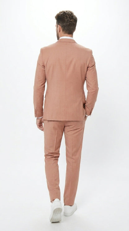 Men’s Peach Light Brown 3 Piece Suit – Wedding & Prom Formal Suit Set, Blazer Pants Double breasted vest