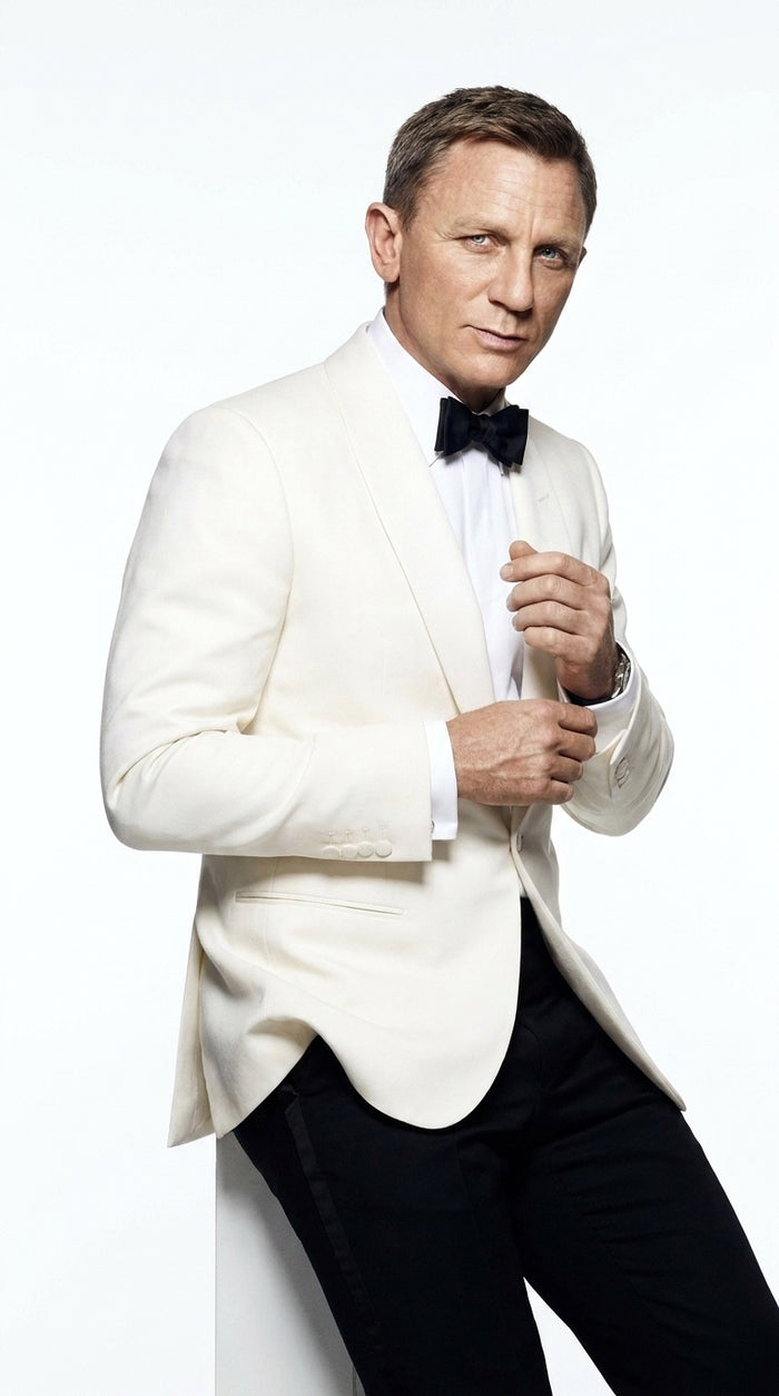 Men’s James Bond Style Ivory Dinner Jacket, Off White Cream Tuxedo Blazer for Wedding, Prom and Black Tie Events