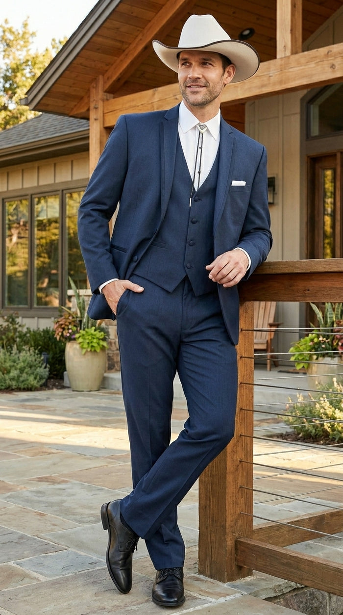 Men’s Slate Blue Western Sport Coat with Two Button Front, Notch Lapel Designer Blazer Jacket