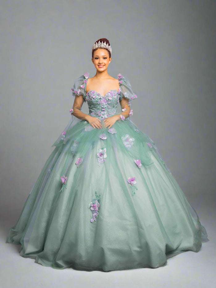 Calla SCL-30009 Removable Puff Sleeve Quince Dress Strapless Embroidered Ball Gown with Train