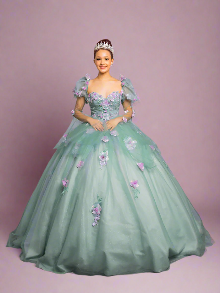 Calla SCL-30009 Removable Puff Sleeve Quince Dress Strapless Embroidered Ball Gown with Train