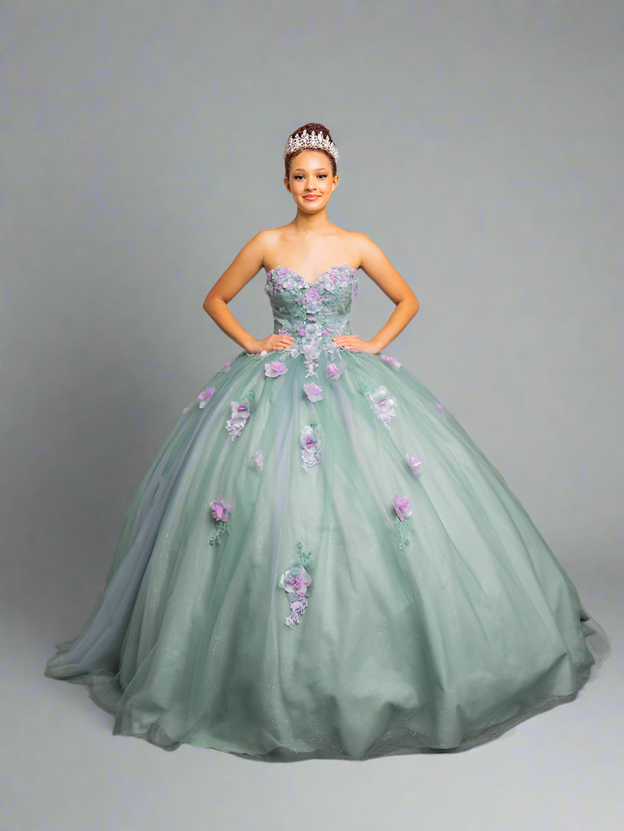 Calla SCL-30009 Removable Puff Sleeve Quince Dress Strapless Embroidered Ball Gown with Train