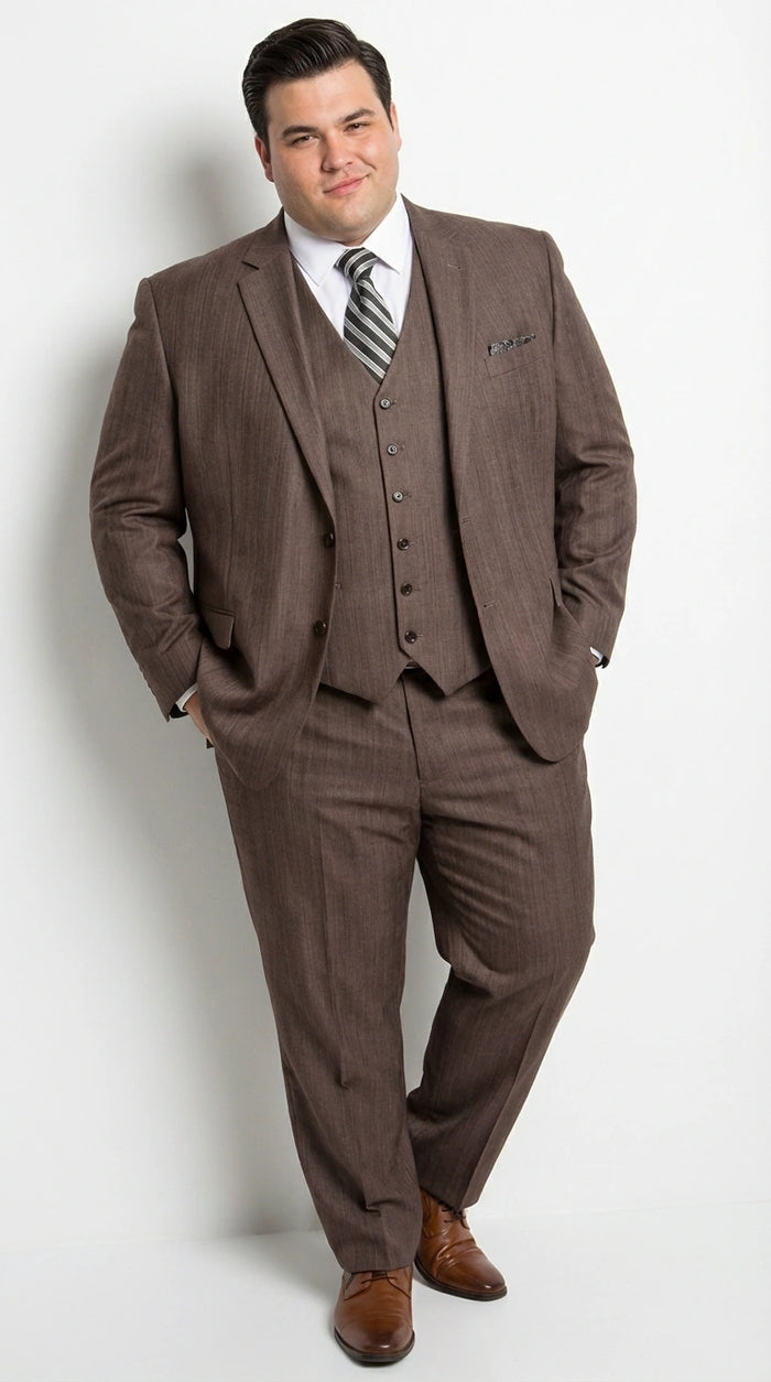 Men’s Brown Sharkskin 3 Piece Suit – Textured Two Button Vested Business Formal Suit for Wedding, Party Wear Elegant