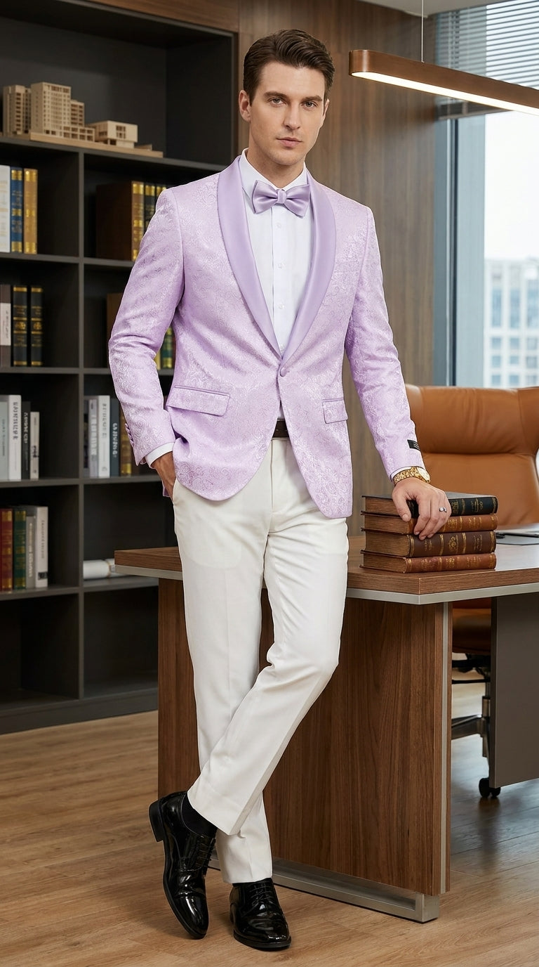 Men’s Lavender Paisley Prom Tuxedo Jacket, Lavender Wedding Formal Blazer