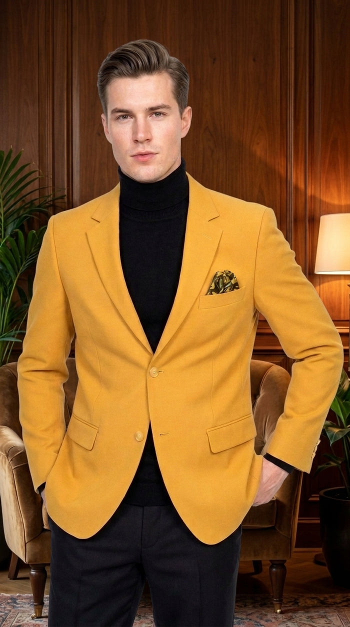 Men’s Mustard Gold Blazer, Fashion Sport Coat Wedding Party Church Dress Jacket