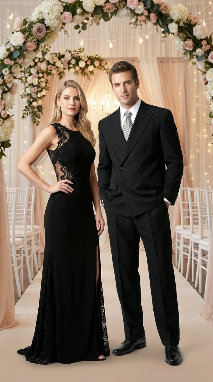 Brand New Solid Black Double Breasted Suit 100% Wool Fabric Super 150s Wide Suits Side Vent (pleated or Flat Front Pants)