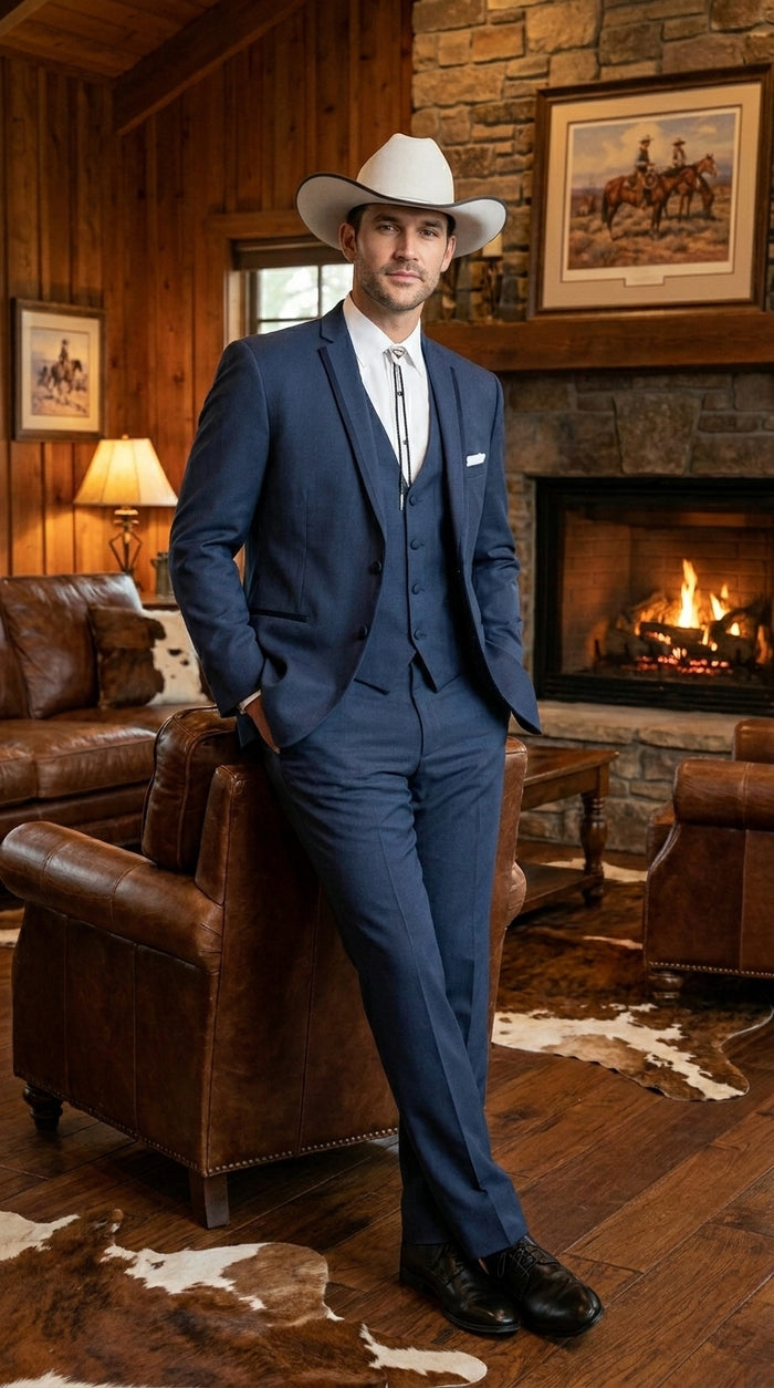 Men’s Slate Blue Western Sport Coat with Two Button Front, Notch Lapel Designer Blazer Jacket