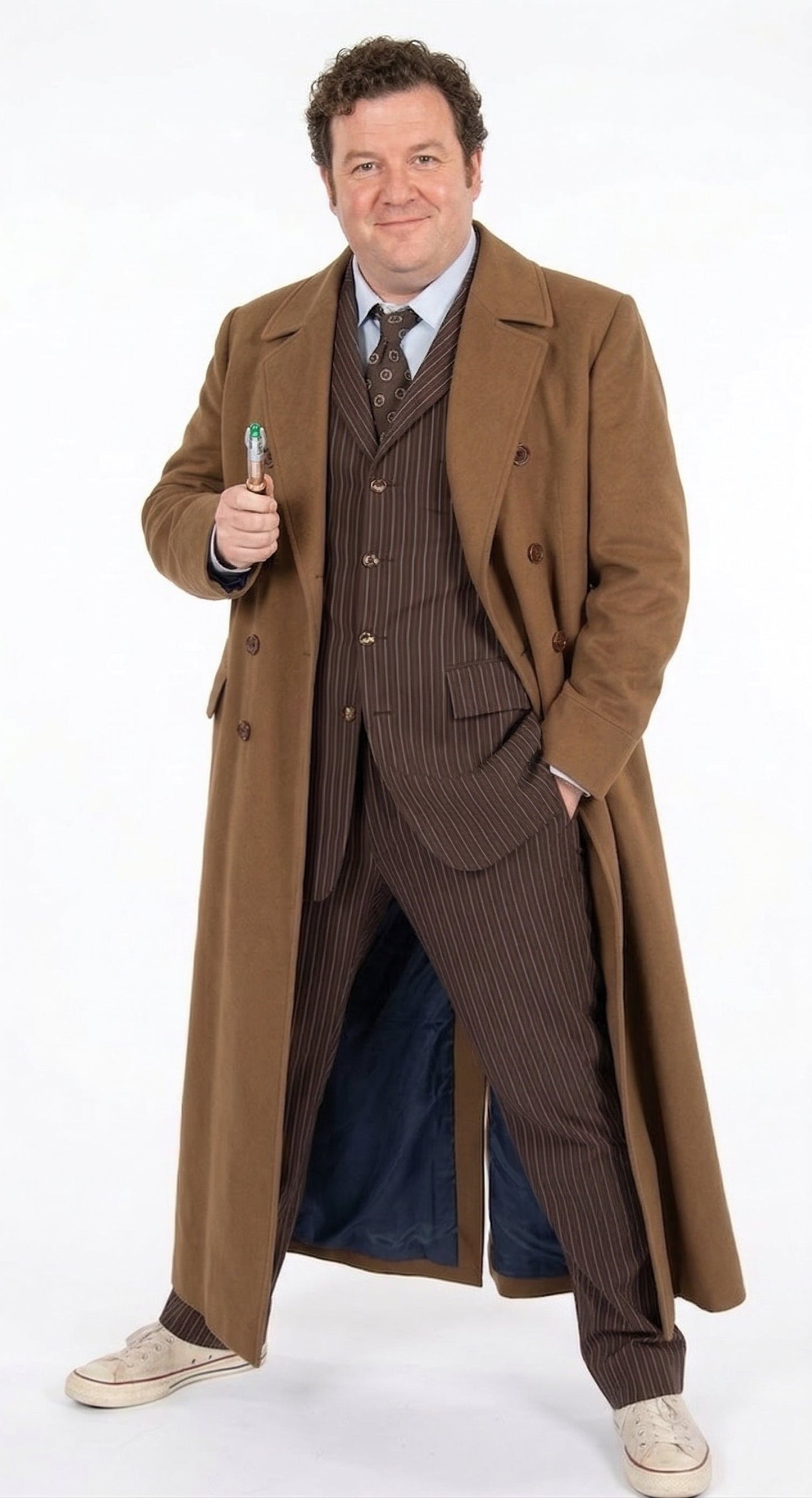 Men’s Brown Cotton Trench Coat Doctor Who 10th Doctor Inspired Long Coat – Classic Gabardina Style Overcoat, Vintage Winter Costume Jacket