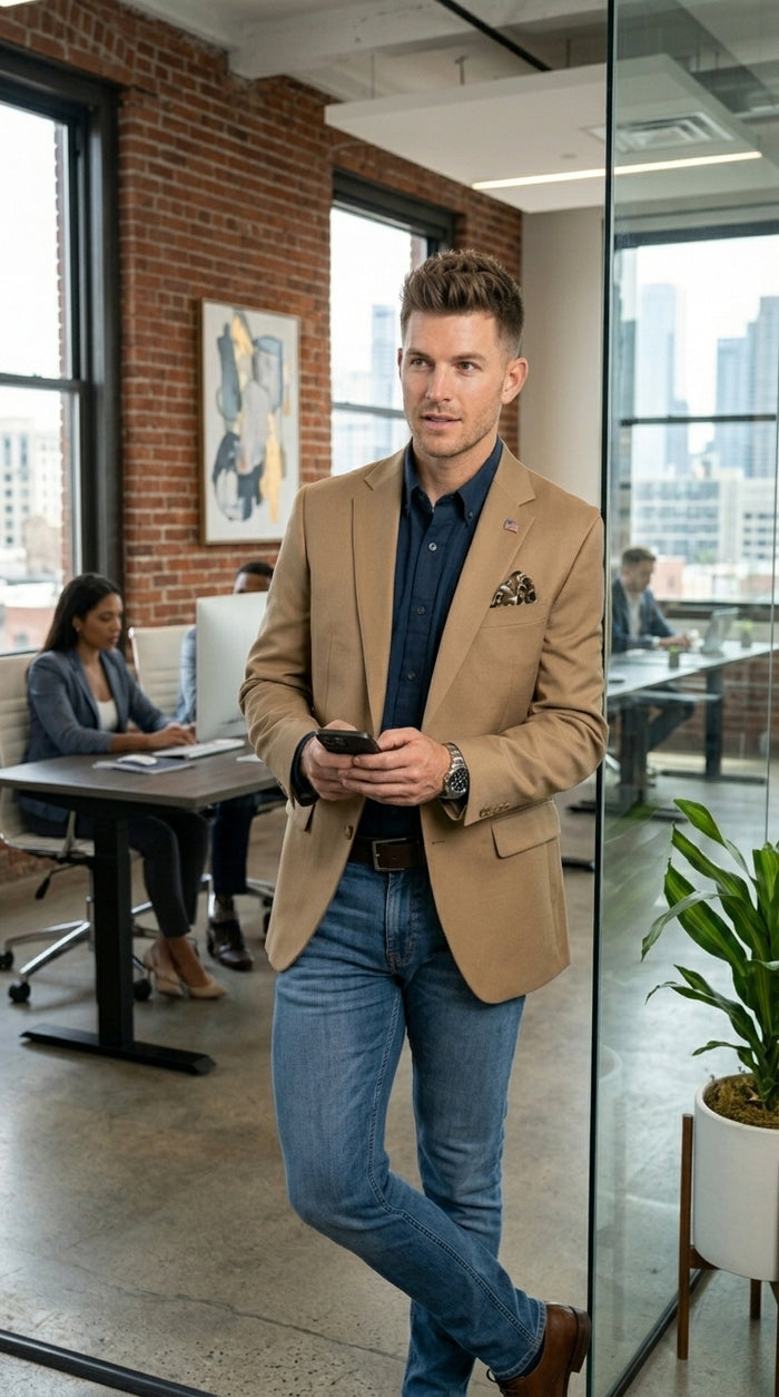 Mens Khaki Camel Bronze Taupe Blazer, Classic Business Casual Wedding Sport Coat Jacket in Tan Color