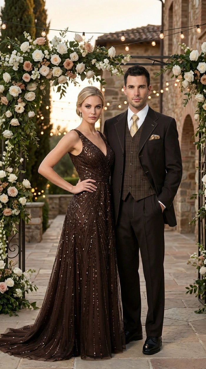 Tuxedo Men’s Dark choclate Brown Three Buttons 3 Piece Suit – Classic Brown 3PC Wedding, Church and Business Formal Suit for Men