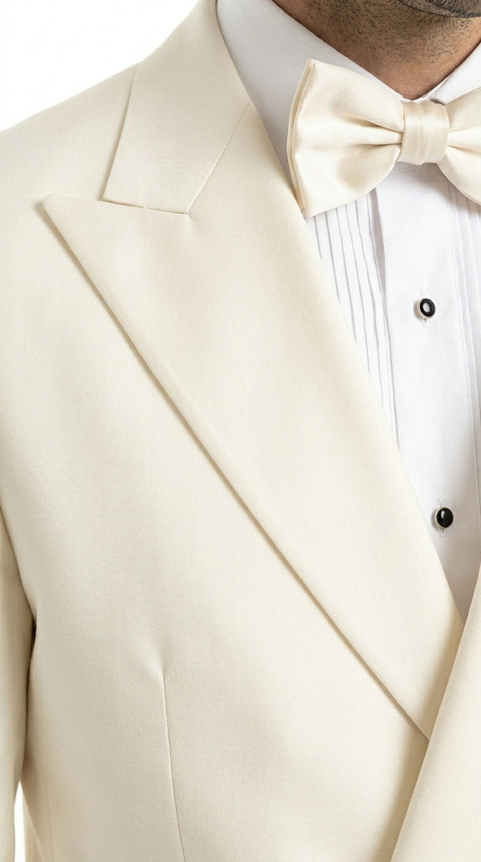 Men’s Ivory Double Breasted Dinner Jacket, Peak Lapel Formal Wedding Prom Tuxedo Blazer in cream off white color