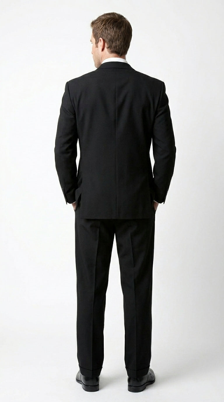 Brand New Solid Black Double Breasted Suit 100% Wool Fabric Super 150s Wide Suits Side Vent (pleated or Flat Front Pants)