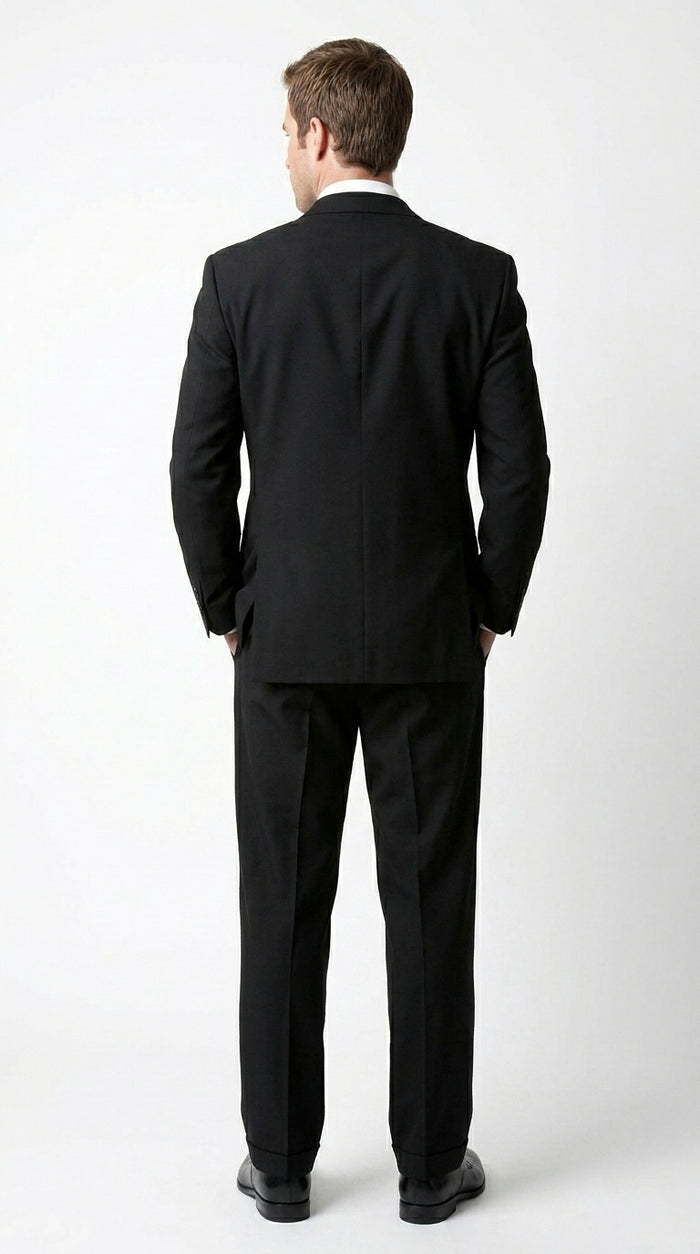 Brand New Solid Black Double Breasted Suit 100% Wool Fabric Super 150s Wide Suits Side Vent (pleated or Flat Front Pants)