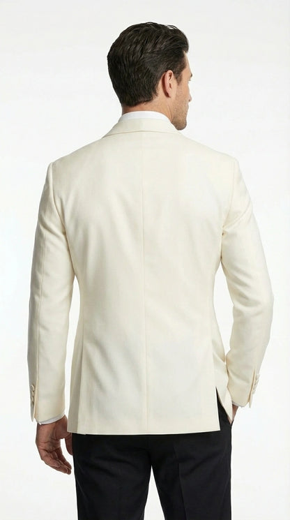 Men’s Ivory Wool Dinner Jacket – Classic Double Breasted Formal Tuxedo Jacket for Wedding and Black Tie Events