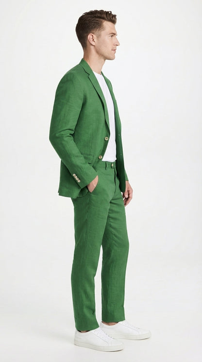 Men’s Emerald Green Linen Suit Set – Lightweight Summer Blazer and Pants, Casual Formal Summer Suit, Breathable Wedding Party Outfit