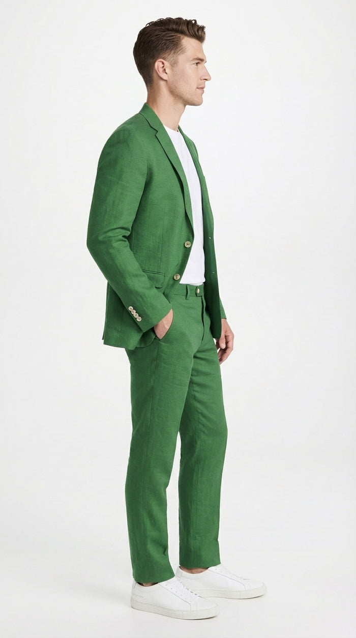 Men’s Emerald Green Suit Set – Lightweight Summer Blazer and Pants, Casual Formal Summer Suit, Breathable Wedding Party Outfit