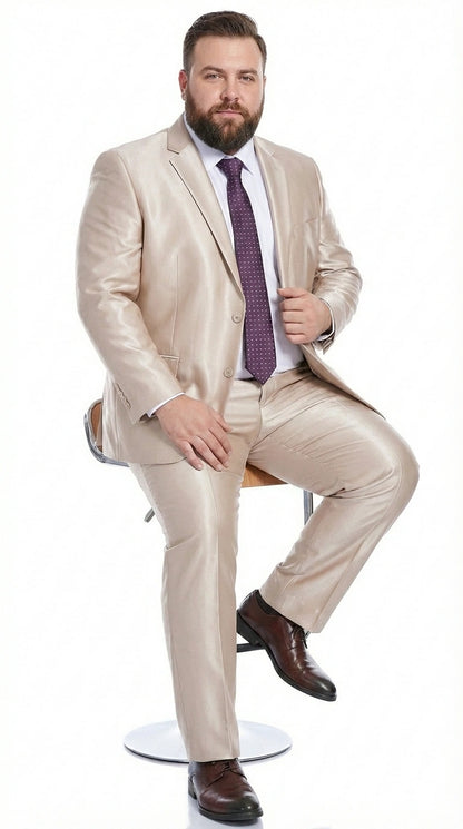 Men’s Champagne Tan Sharkskin 2 Button Suit – Sleek Formal Suit with Optional Vest for Wedding, Prom, Business Beige Color