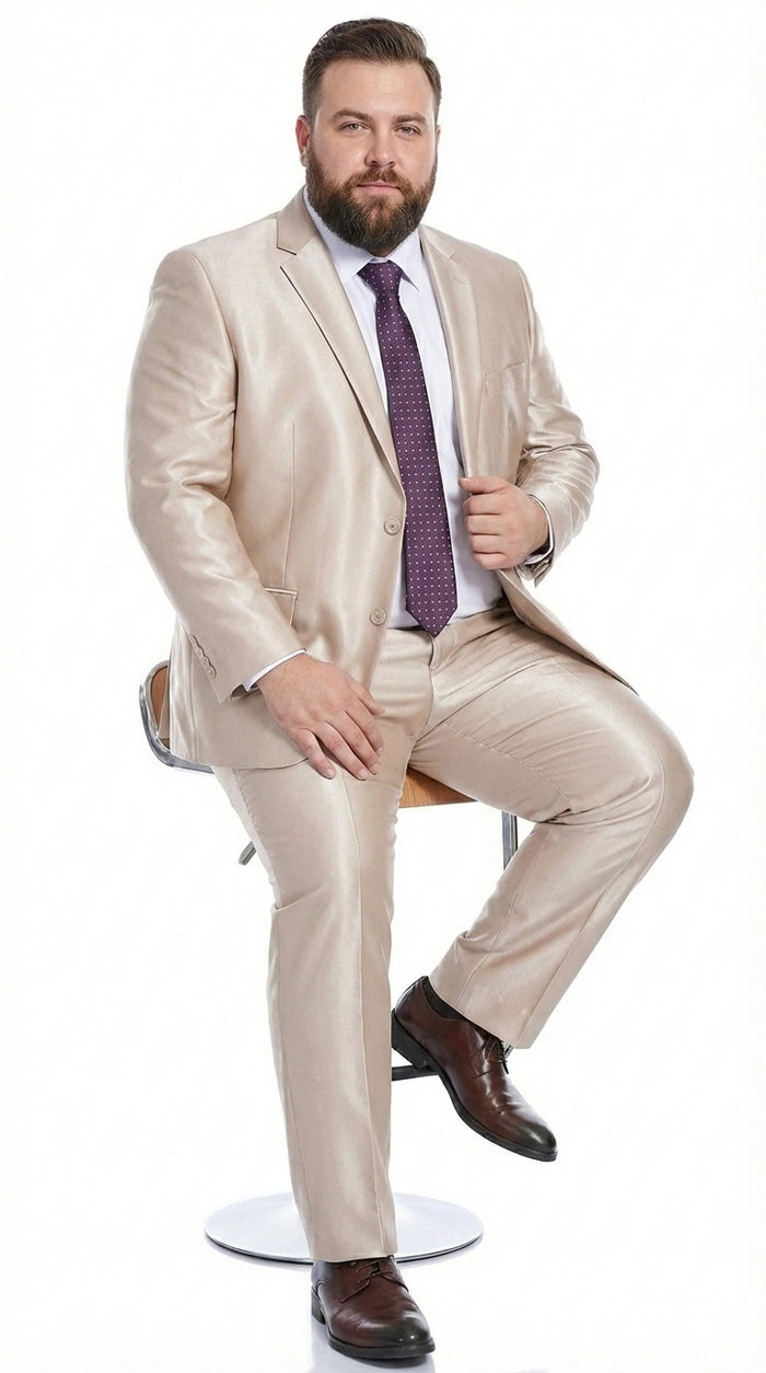 Men’s Champagne Tan Sharkskin 2 Button Suit – Sleek Formal Suit with Optional Vest for Wedding, Prom, Business Beige Color