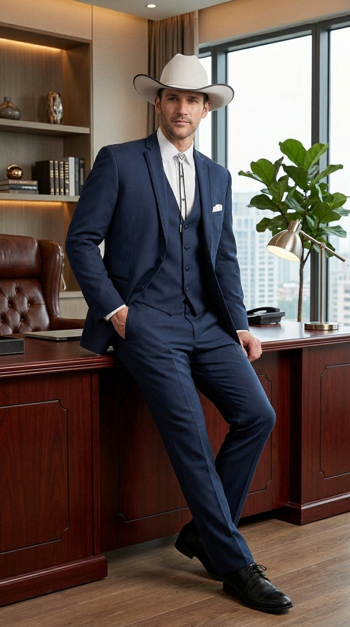 Men’s Slate Blue Western Sport Coat with Two Button Front, Notch Lapel Designer Blazer Jacket