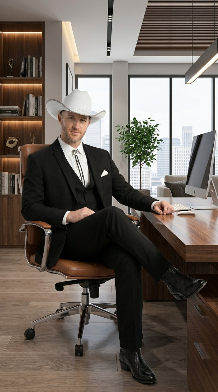 Men’s Black Western Wedding Suit with Vest and Pants, Cowboy Tuxedo Formal Dress Suit