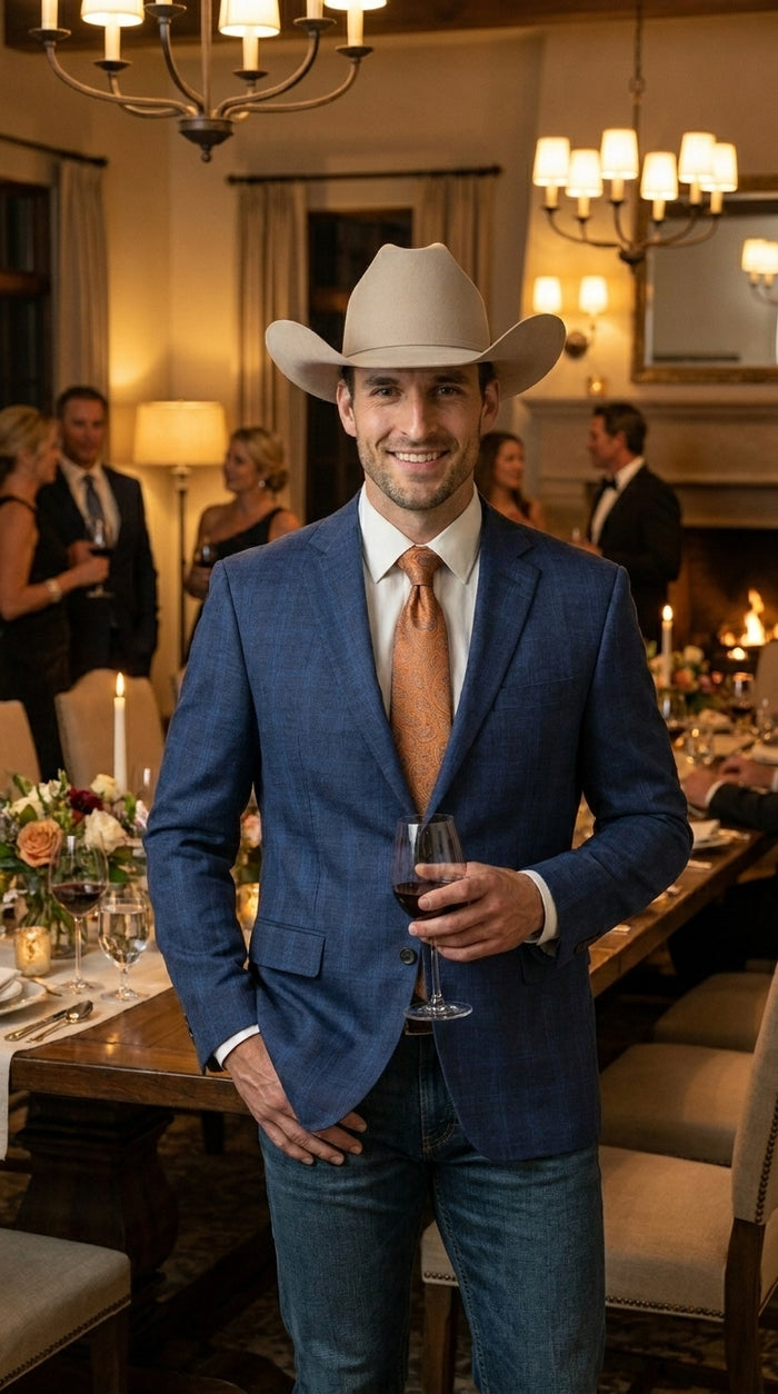 Men’s Dark Blue Western Sport Coat with Two Button Front, Notch Lapel Designer Blazer Jacket