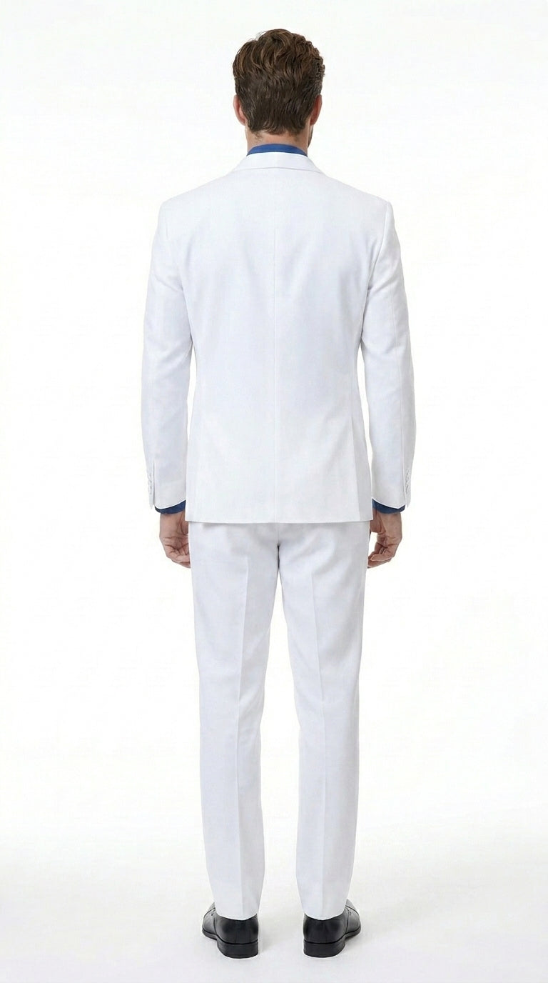 Men’s White Classic Microfiber Shawl Tuxedo with Jacket and Pants, Formal Wedding Dinner Suit