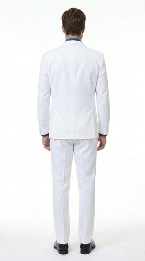 Men’s White Classic Microfiber Shawl Tuxedo with Jacket and Pants, Formal Wedding Dinner Suit